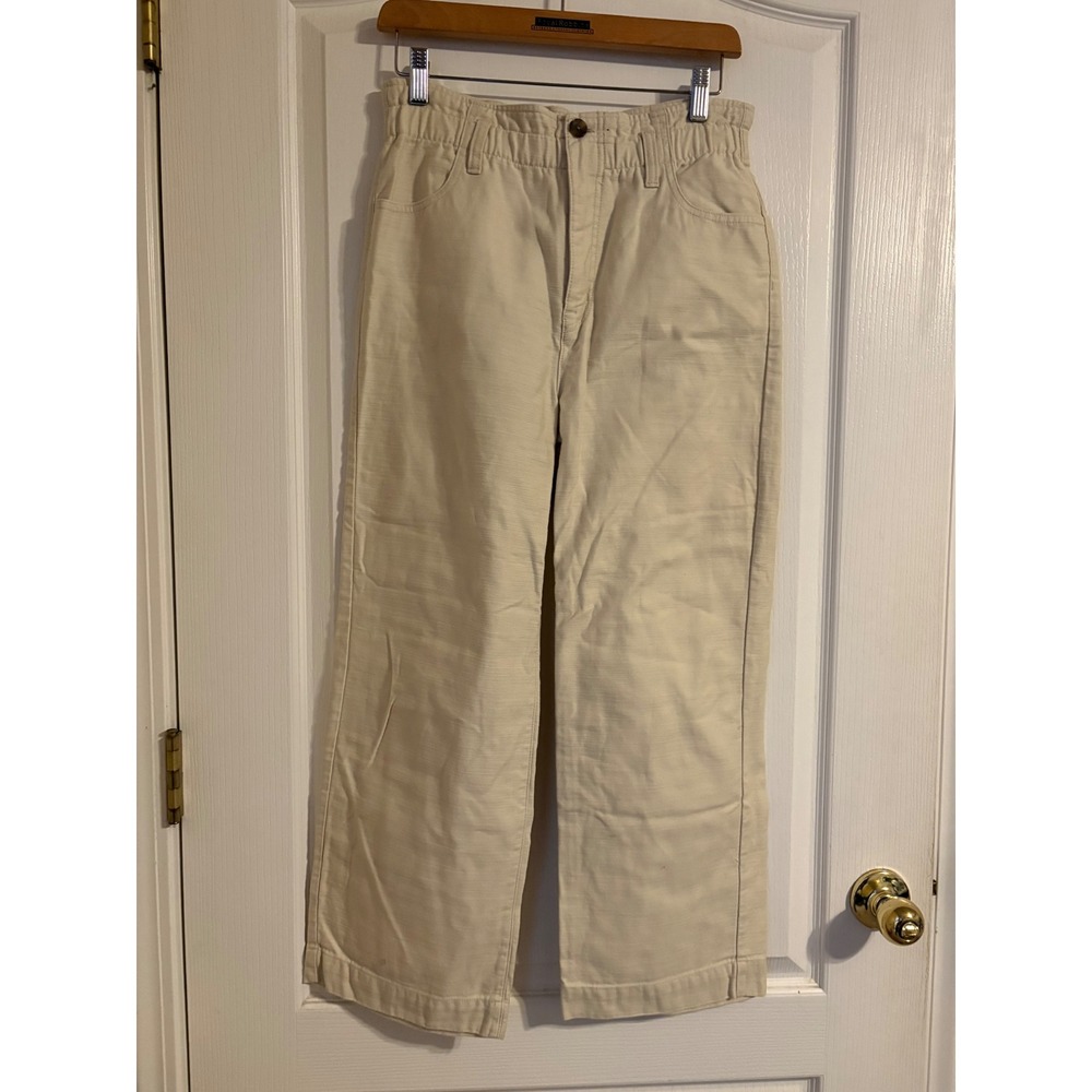 J.Crew Canvas Pants Womens 4 Cream Excellent Straight Leg Elastic Waist CB406
